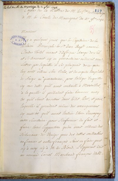 Lettre écrite par Jean-Jacques Rousseau alors secrétaire de l